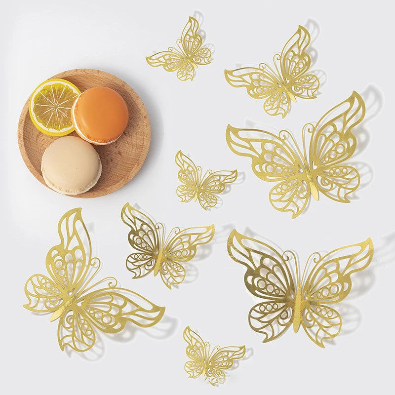 48pcs 3D Butterfly Wall Decor 4 Styles 3 Sizes, Gold Butterfly Decorations for Butterfly Birthday Party Cake Room Decorations