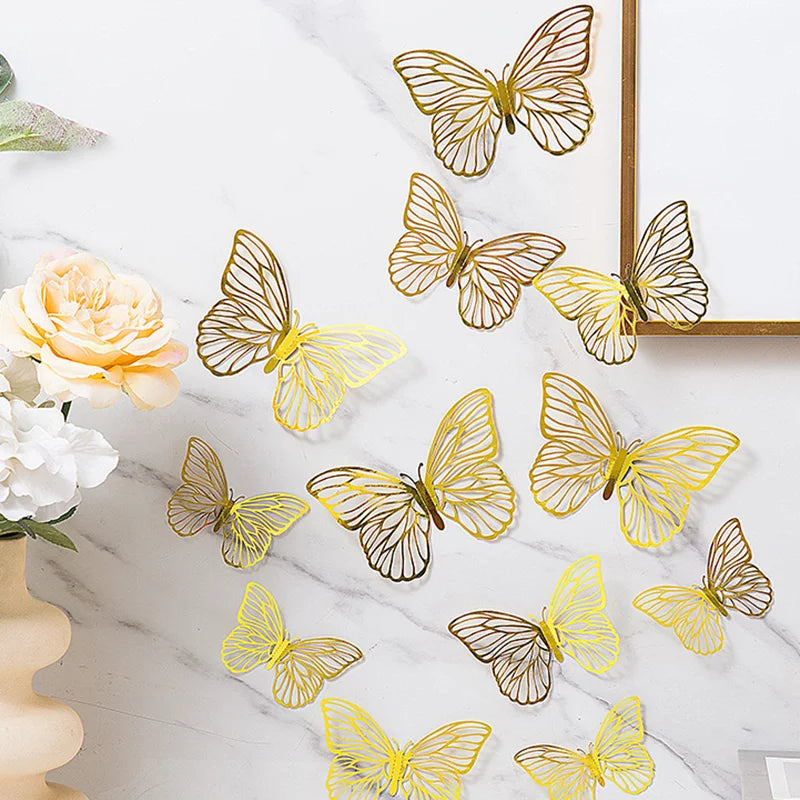 48pcs 3D Butterfly Wall Decor 4 Styles 3 Sizes, Gold Butterfly Decorations for Butterfly Birthday Party Cake Room Decorations